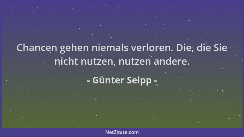 Günter Seipp - Chancen gehen niemals verloren. Die, die Sie nicht nutzen, nutzen andere....
