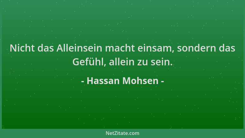 Hassan Mohsen - Nicht das Alleinsein macht einsam, sondern das Gefühl, allein zu sein....