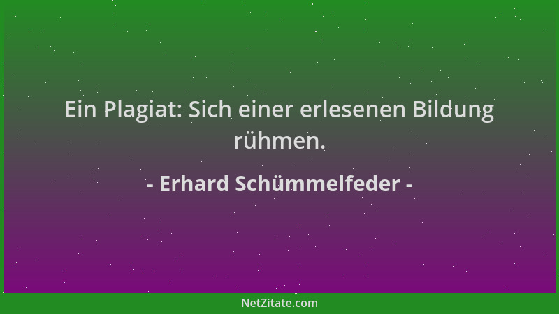 Erhard Schümmelfeder - Ein Plagiat: Sich einer erlesenen Bildung rühmen....