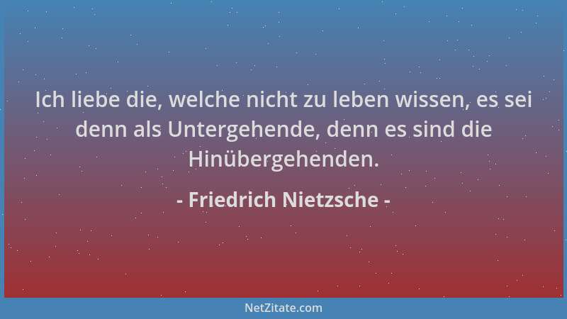 Friedrich Nietzsche - Ich liebe die, welche nicht zu leben wissen, es sei denn als Untergehende, denn es sind die Hinüberge...