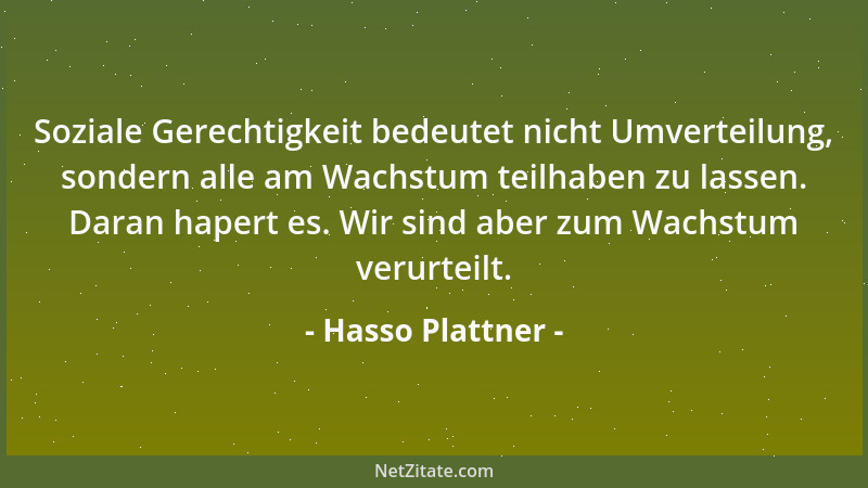 Hasso Plattner - Soziale Gerechtigkeit bedeutet nicht Umverteilung, sondern alle am Wachstum teilhaben zu lassen. Daran hap...