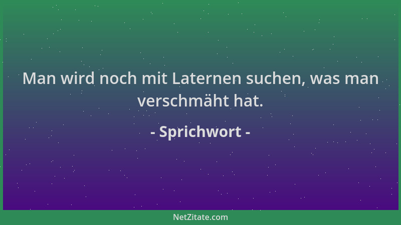 Sprichwort - Man wird noch mit Laternen suchen, was man verschmäht hat....