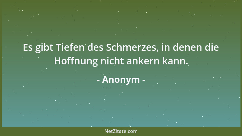 Anonym - Es gibt Tiefen des Schmerzes, in denen die Hoffnung nicht ankern kann....
