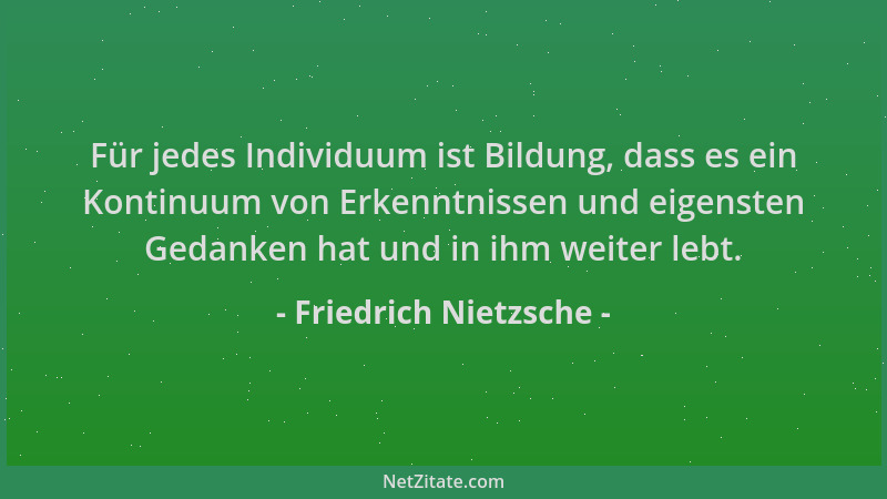 Friedrich Nietzsche - Für jedes Individuum ist Bildung, dass es ein Kontinuum von Erkenntnissen und eigensten Gedanken hat...