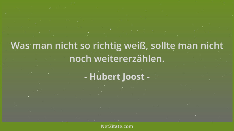 Hubert Joost - Was man nicht so richtig weiß, sollte man nicht noch weitererzählen....