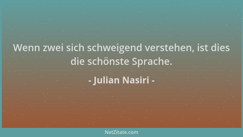Julian Nasiri - Wenn zwei sich schweigend verstehen, ist dies die schönste Sprache....