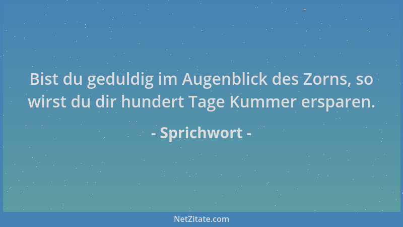 Sprichwort - Bist du geduldig im Augenblick des Zorns, so wirst du dir hundert Tage Kummer ersparen....