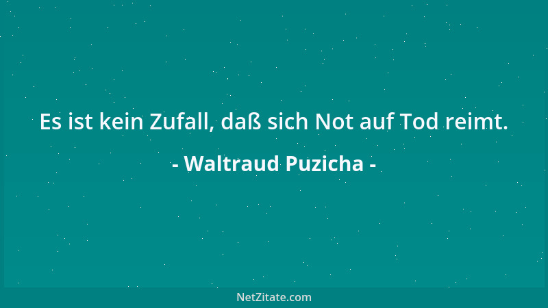 Waltraud Puzicha - Es ist kein Zufall, daß sich Not auf Tod reimt....