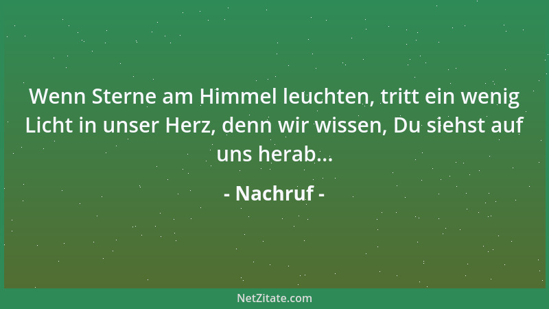 Nachruf - Wenn Sterne am Himmel leuchten, tritt ein wenig Licht in unser Herz, denn wir wissen, Du siehst auf uns herab......