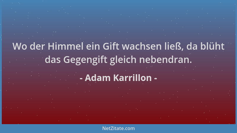 Adam Karrillon - Wo der Himmel ein Gift wachsen ließ, da blüht das Gegengift gleich nebendran....