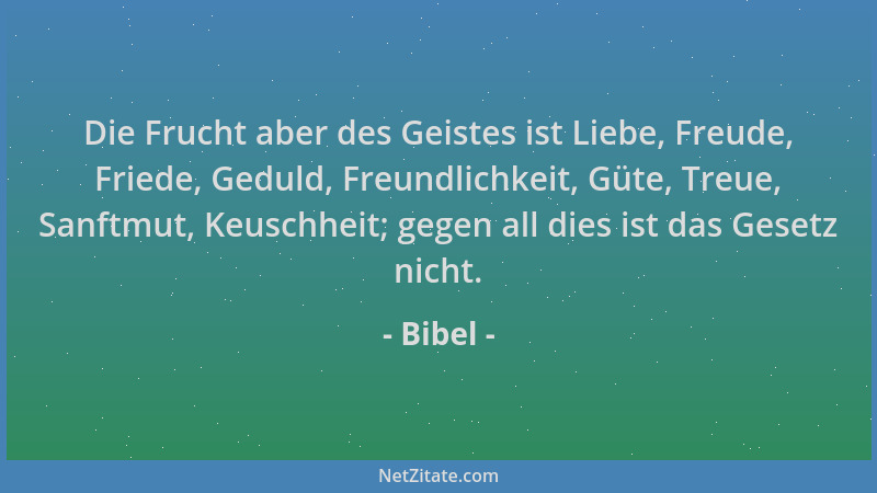 Bibel - Die Frucht aber des Geistes ist Liebe, Freude, Friede, Geduld, Freundlichkeit, Güte, Treue, Sanftmut, Keuschheit; g...