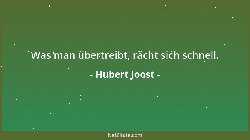 Hubert Joost - Was man übertreibt, rächt sich schnell....