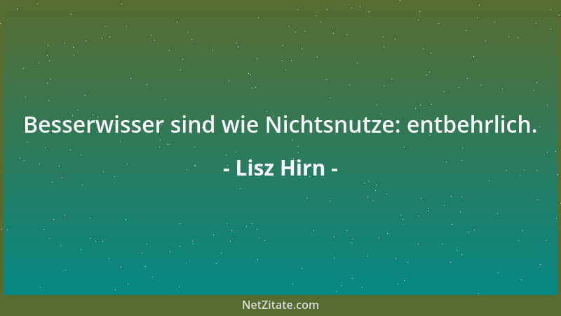 Lisz Hirn - Besserwisser sind wie Nichtsnutze: entbehrlich....