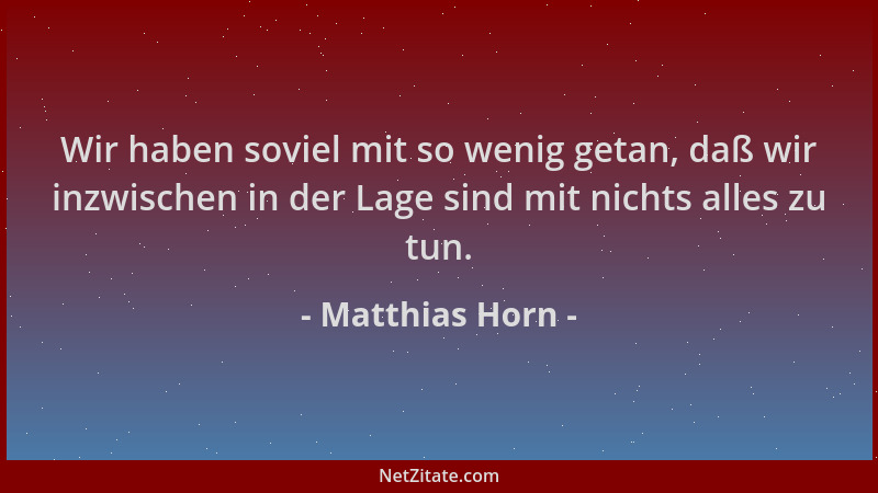 Matthias Horn - Wir haben soviel mit so wenig getan, daß wir inzwischen in der Lage sind mit nichts alles zu tun....