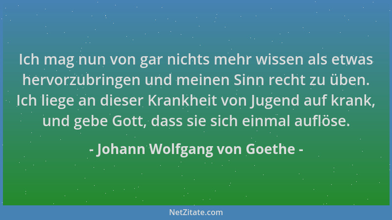 Johann Wolfgang von Goethe - Ich mag nun von gar nichts mehr wissen als etwas hervorzubringen und meinen Sinn recht zu üben...