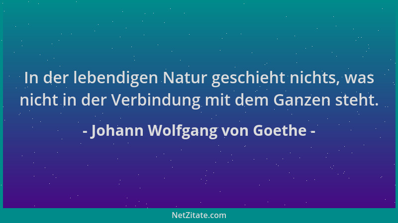 Johann Wolfgang von Goethe - In der lebendigen Natur geschieht nichts, was nicht in der Verbindung mit dem Ganzen steht....