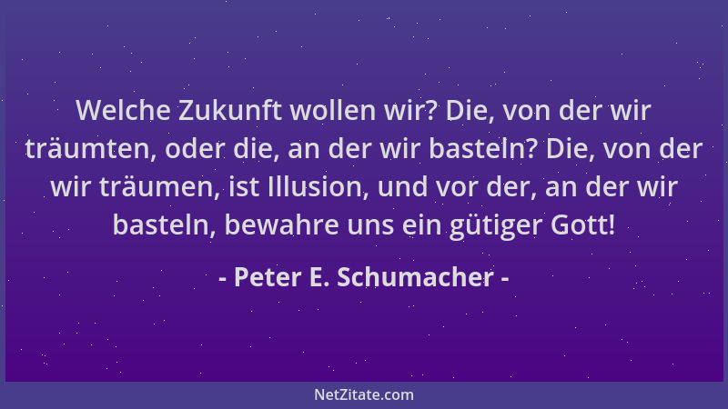 Peter E. Schumacher - Welche Zukunft wollen wir? Die, von der wir träumten, oder die, an der wir basteln? Die, von der wir...