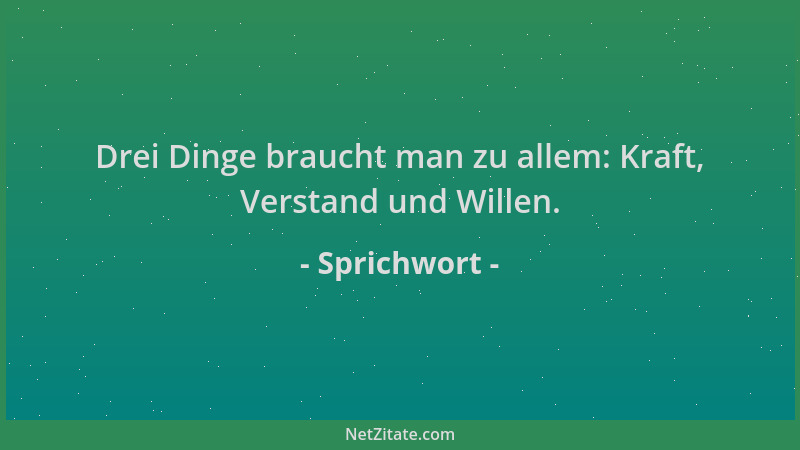 Sprichwort - Drei Dinge braucht man zu allem: Kraft, Verstand und Willen....