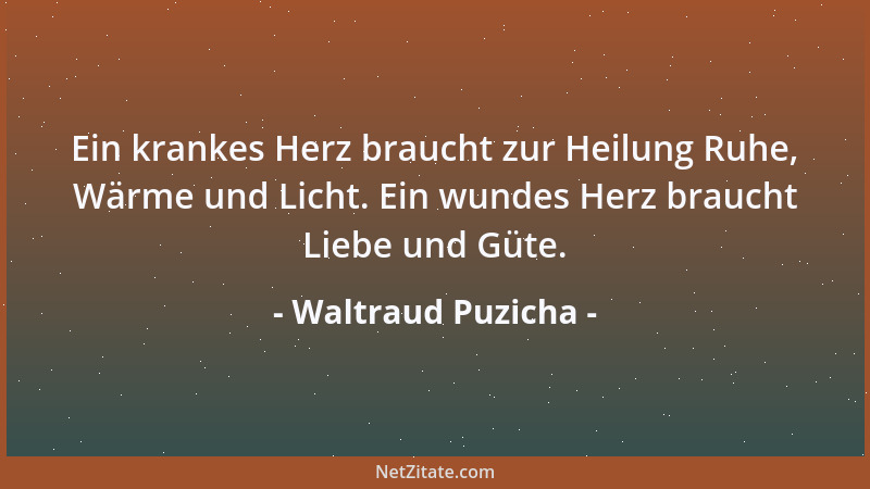 Waltraud Puzicha - Ein krankes Herz braucht zur Heilung Ruhe, Wärme und Licht. Ein wundes Herz braucht Liebe und Güte....