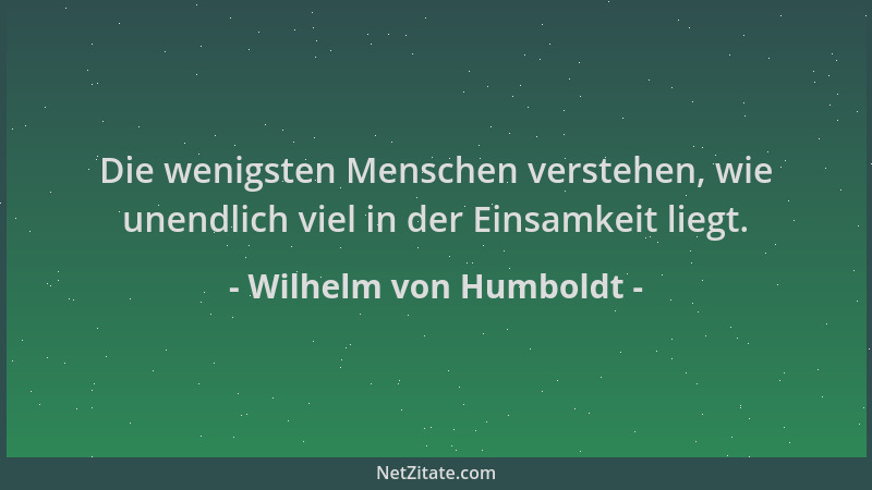 Wilhelm von Humboldt - Die wenigsten Menschen verstehen, wie unendlich viel in der Einsamkeit liegt....