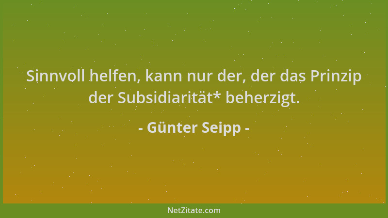 Günter Seipp - Sinnvoll helfen, kann nur der, der das Prinzip der Subsidiarität* beherzigt....