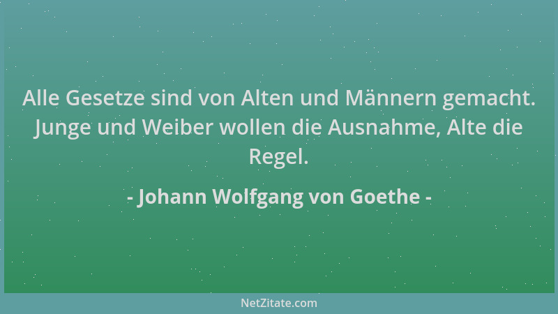 Johann Wolfgang von Goethe - Alle Gesetze sind von Alten und Männern gemacht. Junge und Weiber wollen die Ausnahme, Alte di...