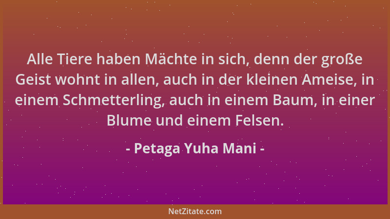 Petaga Yuha Mani - Alle Tiere haben Mächte in sich, denn der große Geist wohnt in allen, auch in der kleinen Ameise, in ein...