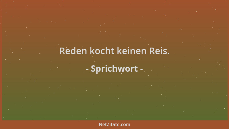Sprichwort - Reden kocht keinen Reis....