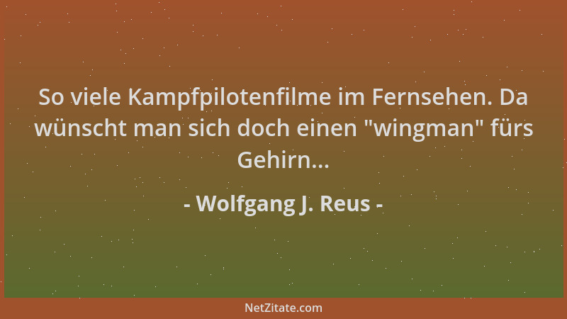 Wolfgang J. Reus - So viele Kampfpilotenfilme im Fernsehen. Da wünscht man sich doch einen  "wingman " fürs Gehirn......