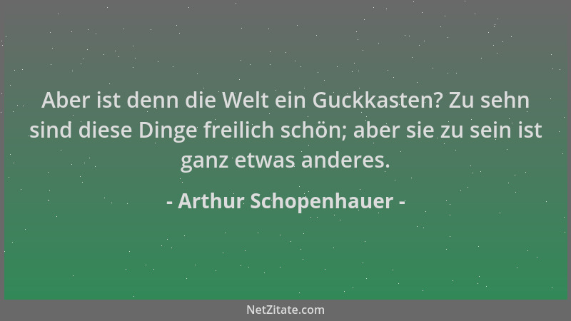 Arthur Schopenhauer - Aber ist denn die Welt ein Guckkasten? Zu sehn sind diese Dinge freilich schön; aber sie zu sein ist...