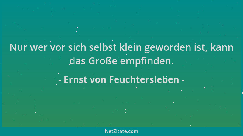 Ernst von Feuchtersleben - Nur wer vor sich selbst klein geworden ist, kann das Große empfinden....
