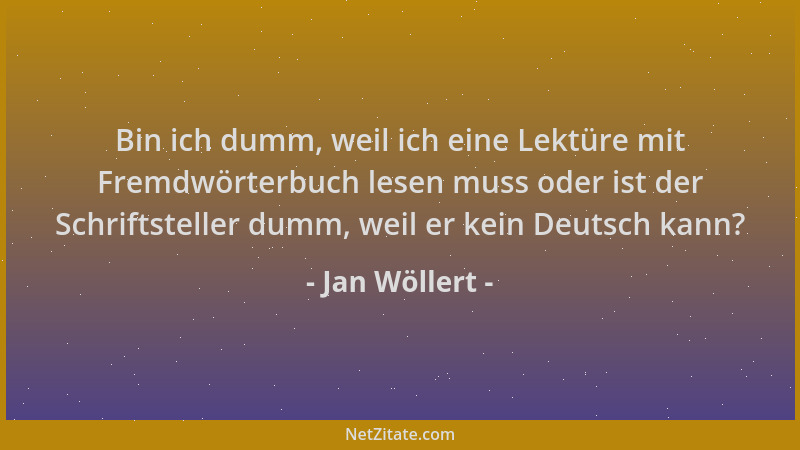 Jan Wöllert - Bin ich dumm, weil ich eine Lektüre mit Fremdwörterbuch lesen muss oder ist der Schriftsteller dumm, weil er...