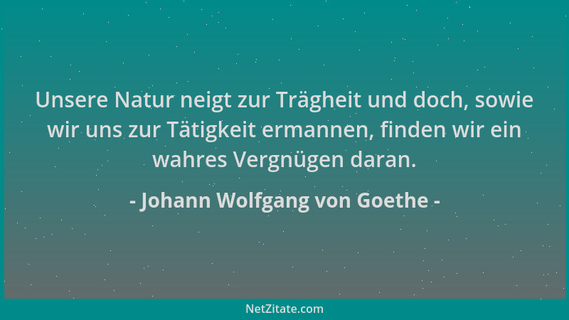 Johann Wolfgang von Goethe - Unsere Natur neigt zur Trägheit und doch, sowie wir uns zur Tätigkeit ermannen, finden wir ein...
