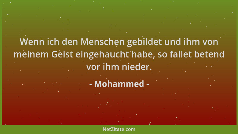 Mohammed - Wenn ich den Menschen gebildet und ihm von meinem Geist eingehaucht habe, so fallet betend vor ihm nieder....