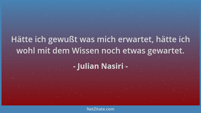 Julian Nasiri - Hätte ich gewußt was mich erwartet, hätte ich wohl mit dem Wissen noch etwas gewartet....