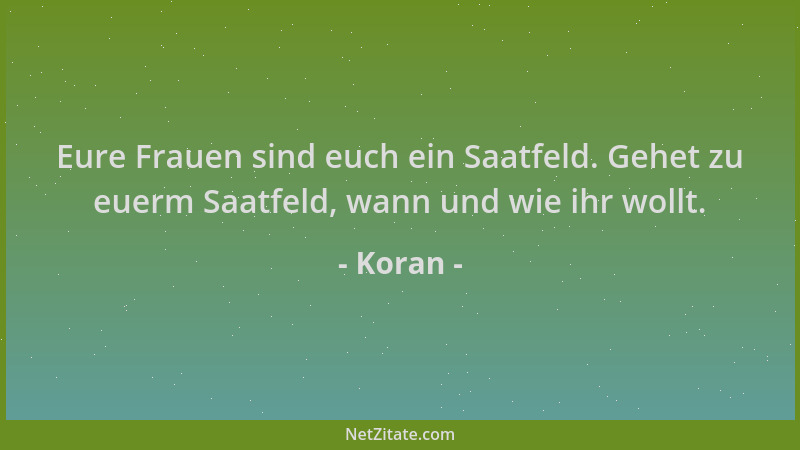 Koran - Eure Frauen sind euch ein Saatfeld. Gehet zu euerm Saatfeld, wann und wie ihr wollt....