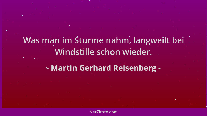 Martin Gerhard Reisenberg - Was man im Sturme nahm, langweilt bei Windstille schon wieder....