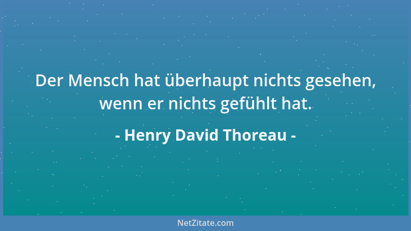 Henry David Thoreau - Der Mensch hat überhaupt nichts gesehen, wenn er nichts gefühlt hat....