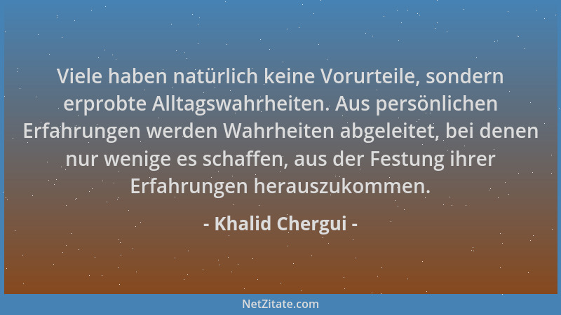 Khalid Chergui - Viele haben natürlich keine Vorurteile, sondern erprobte Alltagswahrheiten. Aus persönlichen Erfahrungen w...