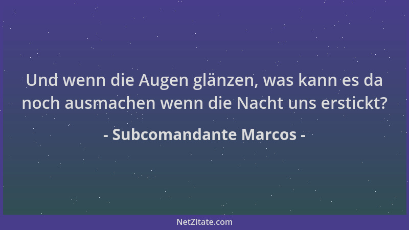 Subcomandante Marcos - Und wenn die Augen glänzen, was kann es da noch ausmachen wenn die Nacht uns erstickt?...