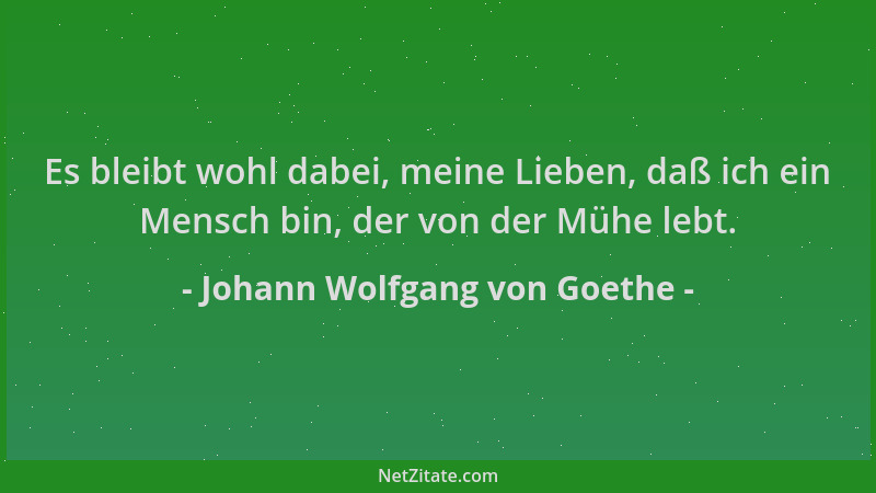 Johann Wolfgang von Goethe - Es bleibt wohl dabei, meine Lieben, daß ich ein Mensch bin, der von der Mühe lebt....