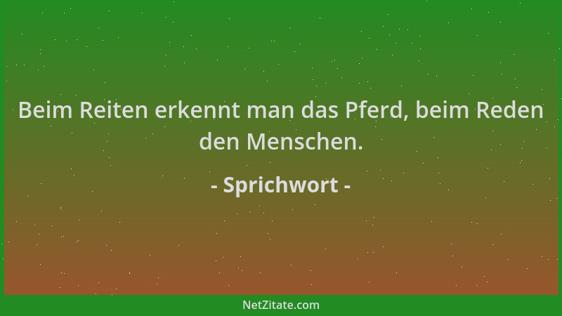 Sprichwort - Beim Reiten erkennt man das Pferd, beim Reden den Menschen....