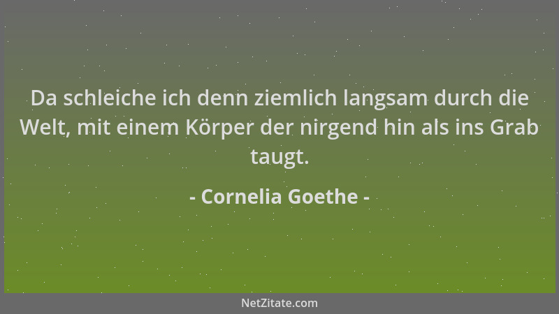 Cornelia Goethe - Da schleiche ich denn ziemlich langsam durch die Welt, mit einem Körper der nirgend hin als ins Grab taug...