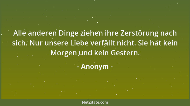 Anonym - Alle anderen Dinge ziehen ihre Zerstörung nach sich. Nur unsere Liebe verfällt nicht. Sie hat kein Morgen und kein...