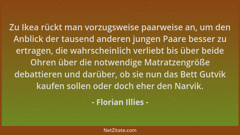 Florian Illies - Zu Ikea rückt man vorzugsweise paarweise an, um den Anblick der tausend anderen jungen Paare besser zu ert...