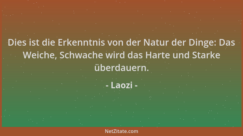 Laozi - Dies ist die Erkenntnis von der Natur der Dinge: Das Weiche, Schwache wird das Harte und Starke überdauern....