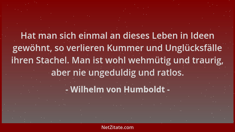 Wilhelm von Humboldt - Hat man sich einmal an dieses Leben in Ideen gewöhnt, so verlieren Kummer und Unglücksfälle ihren St...