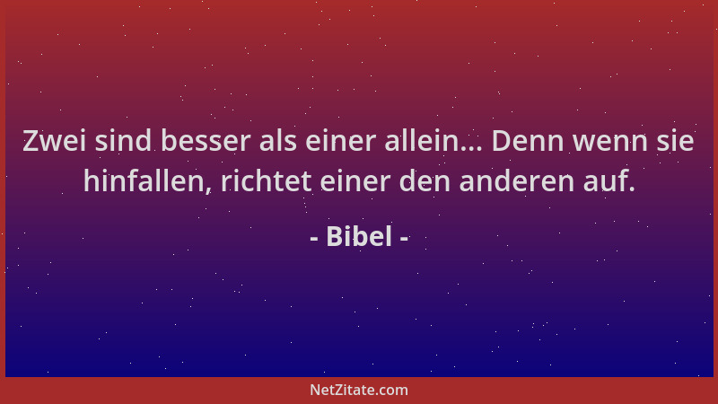 Bibel - Zwei sind besser als einer allein... Denn wenn sie hinfallen, richtet einer den anderen auf....