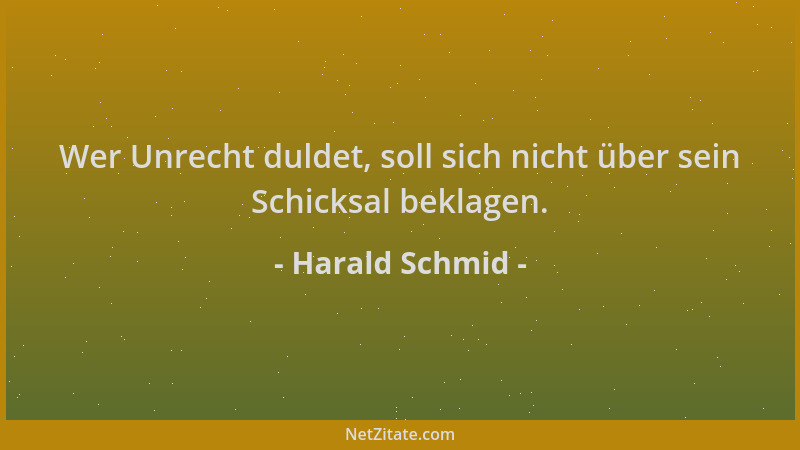 Harald Schmid - Wer Unrecht duldet, soll sich nicht über sein Schicksal beklagen....