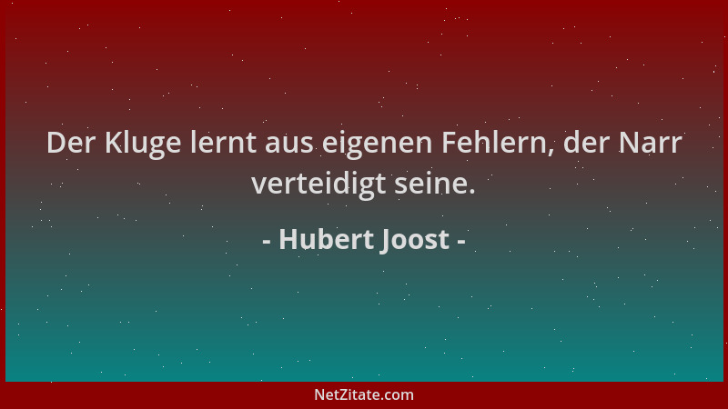 Hubert Joost - Der Kluge lernt aus eigenen Fehlern, der Narr verteidigt seine....